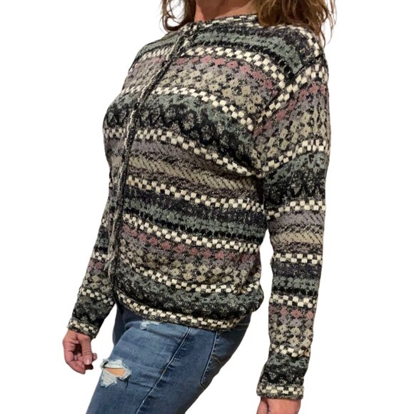 Cody Grannycore Vintage Grey Patterned Knit Button Up Cardigan Small - Picture 4 of 8